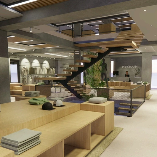 Main reception desk and clothing display area at Pehchan Mall Rawalpindi.